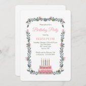 Invitation de gâteau rose d'anniversaire (Devant / Derrière)