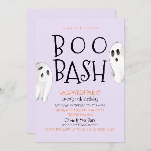 Invitation de Ghost, Boo Bash Halloween (Devant / Derrière)