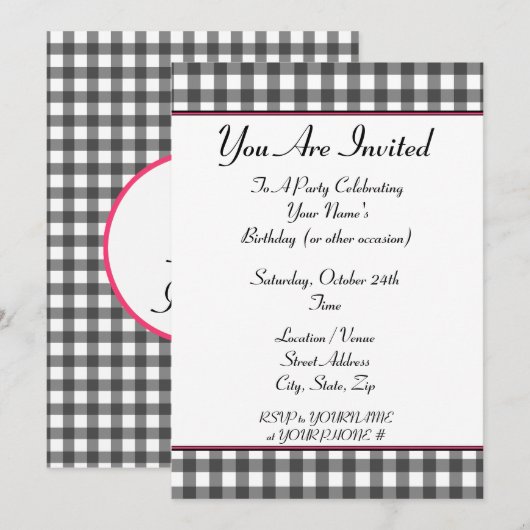 invitation de gingham à la fête (Devant / Derrière)