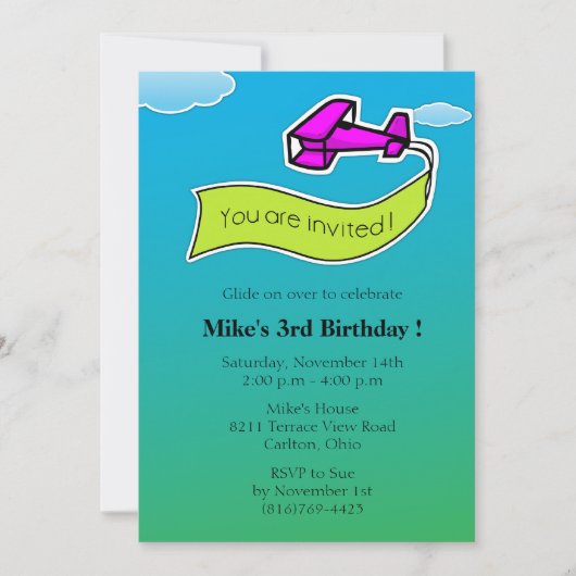 Invitation de Glider-Birthday Party (Devant)