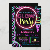 Invitation de Glow Party, Neon Anniversaire (Devant / Derrière)