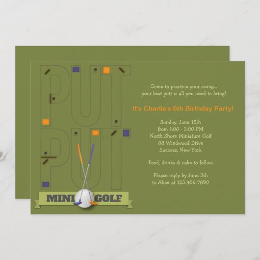 Invitation de golf miniature (Devant / Derrière)