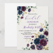 Invitation de goûter de mariage floral pourpre (Devant / Derrière)