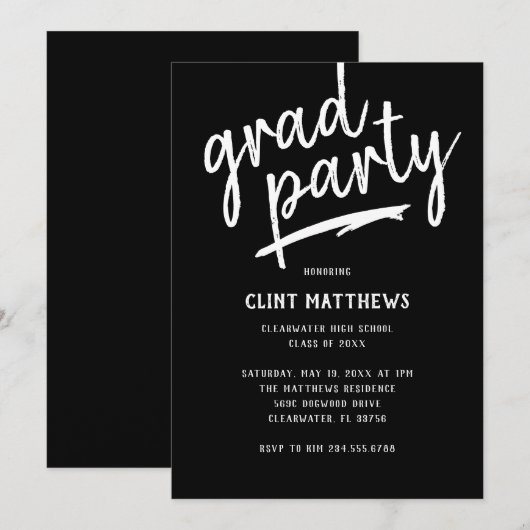 Invitation de Grad Party Brossé audacieusement (Devant / Derrière)