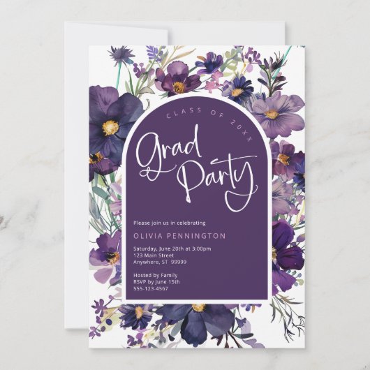 Invitation de Grad Party Fleur sauvage florale vio (Devant)