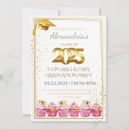 Invitation de graduation 2025 Cupcakes & Casquette (Devant)