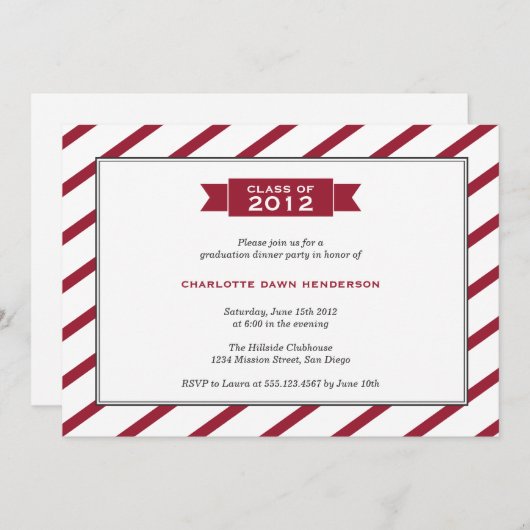 Invitation de graduation à bande rouge ruban moder (Devant / Derrière)