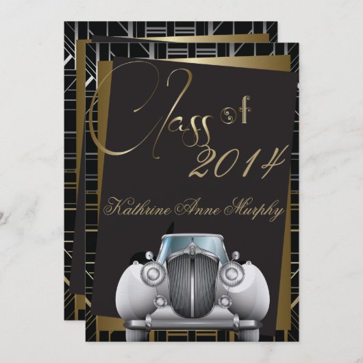 Invitation de graduation Art Déco Gatsby (Devant / Derrière)