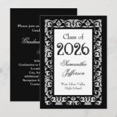 Invitation de graduation baroque noir/blanc (Devant / Derrière)