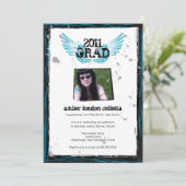 Invitation de graduation Black and Blue Grunge Win (Debout devant)