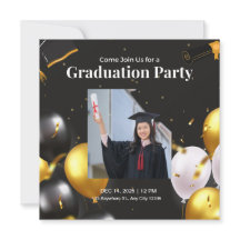 Invitation de graduation Black and Gold Elegant