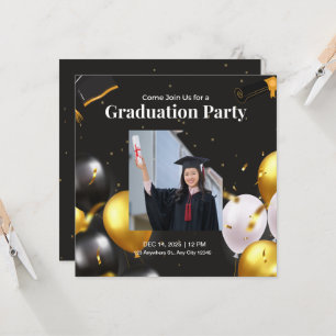 Invitation de graduation Black and Gold Elegant
