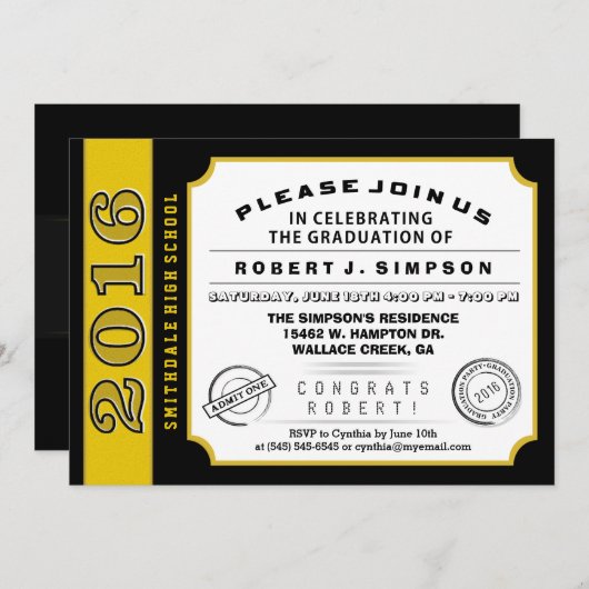 Invitation de graduation Black & Gold 2016 (Devant / Derrière)