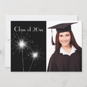 Invitation de graduation Black Photo Sparkler