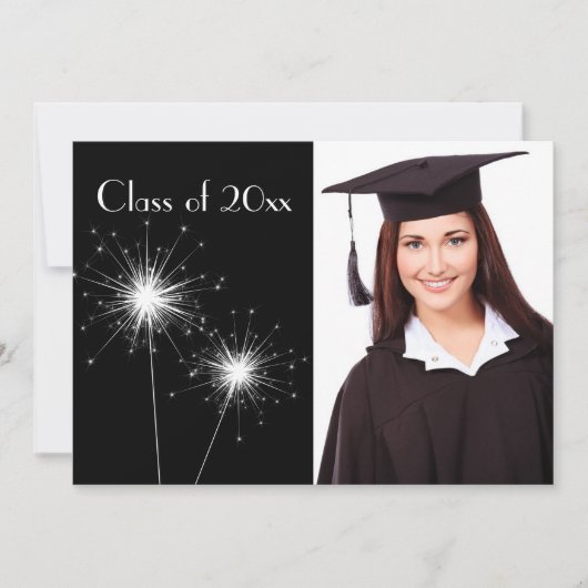 Invitation de graduation Black Photo Sparkler (Devant)