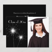 Invitation de graduation Black Photo Sparkler (Devant / Derrière)