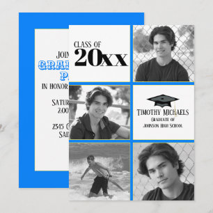 Invitation de graduation bleu azur et jaune, 7" x
