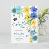 Invitation de graduation Boho Jaune & Bleu Floral (Debout devant)