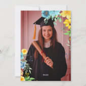 Invitation de graduation Boho Jaune & Bleu Floral (Dos)