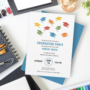 Invitation de graduation Casquette colorée moderne