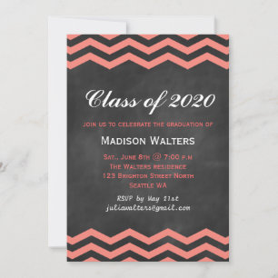 Invitation de graduation Coral & Chalkboard