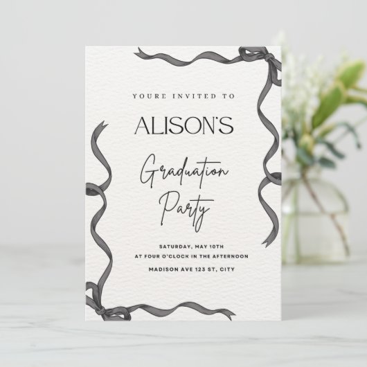 Invitation de graduation Crochet Black Bow (Debout devant)