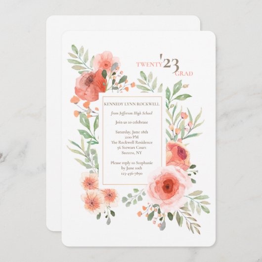 Invitation de graduation de beauté florale (Devant / Derrière)