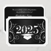 Invitation de graduation de cadre noir et blanc (Devant / Derrière)