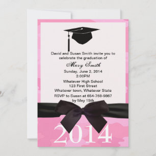 Invitation de graduation de camouflage rose ruban