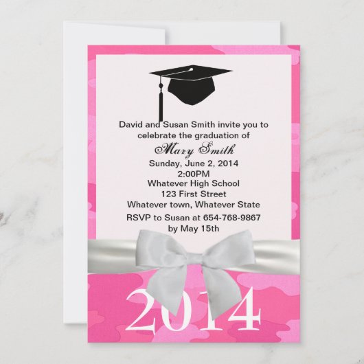 Invitation de graduation de camouflage rose ruban  (Devant)