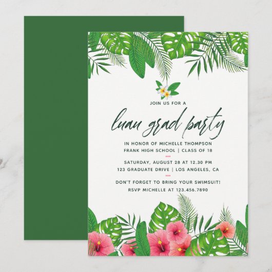 Invitation de graduation de fête de luau à l'aquar (Devant / Derrière)