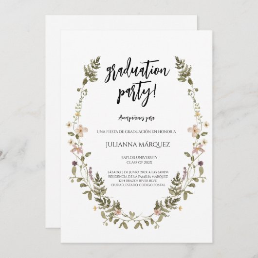 Invitation de graduation de fleur sauvage (Devant / Derrière)