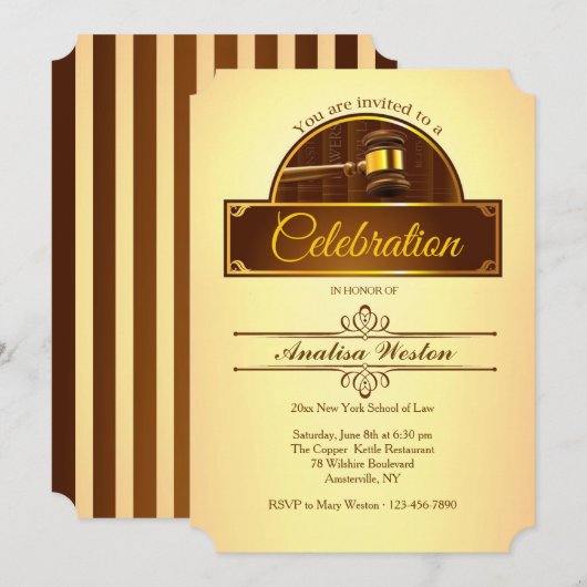 Invitation de graduation de Justice Gavel (Devant / Derrière)