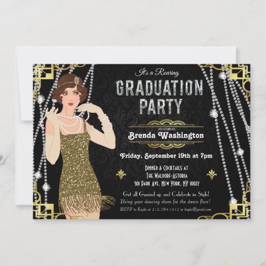 Invitation de graduation de la fille Gatsby Flappe (Devant)