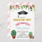 Invitation de graduation de la fleur de cactus (Devant / Derrière)