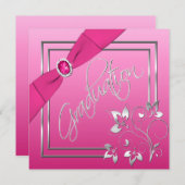 Invitation de graduation de la photo florale rose  (Devant / Derrière)