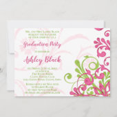 Invitation de graduation de la photo rose et verte (Dos)