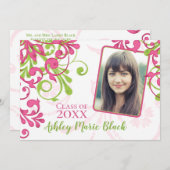 Invitation de graduation de la photo rose et verte (Devant / Derrière)