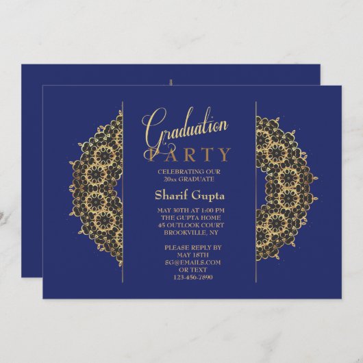 Invitation de graduation de la plaque d'or (Devant / Derrière)