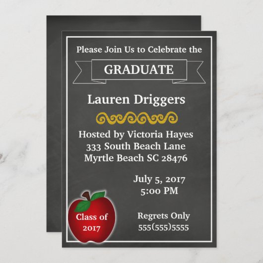 Invitation de graduation de l'enseignant du tablea (Devant / Derrière)