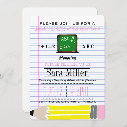 Invitation de graduation de l'enseignant du tablea (Devant / Derrière)
