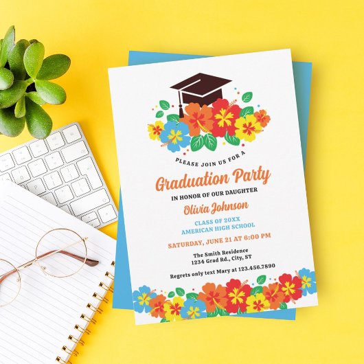 Invitation de graduation de Luau Hibiscus Tropical