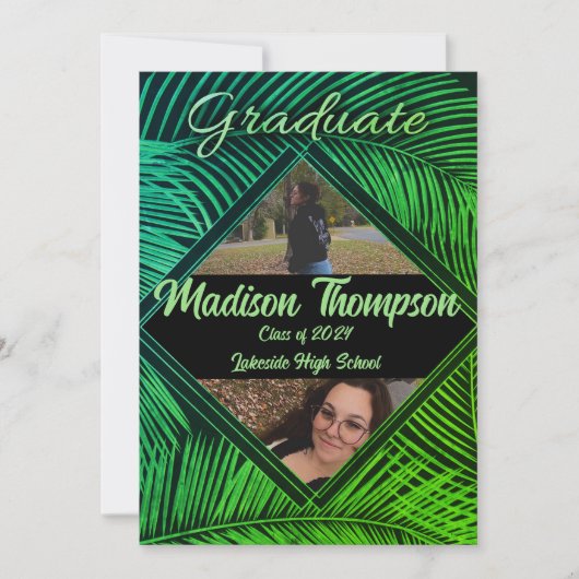 Invitation de graduation de palme tropicale noire (Devant)