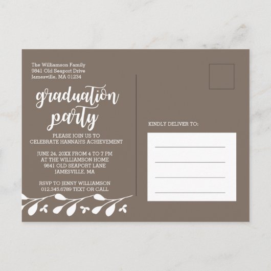 Invitation de graduation de photo florale Boho mod (Dos)