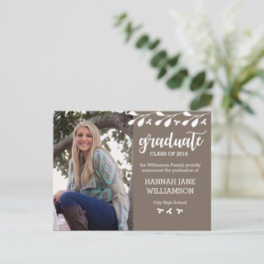Invitation de graduation de photo florale Boho mod (Debout devant)