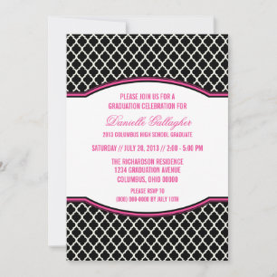 Invitation de graduation de Quatrefoil rose Élégan