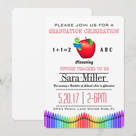 Invitation de graduation de Red Apple/Crayon (Devant / Derrière)