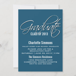 Invitation de graduation de script Blue Elegant