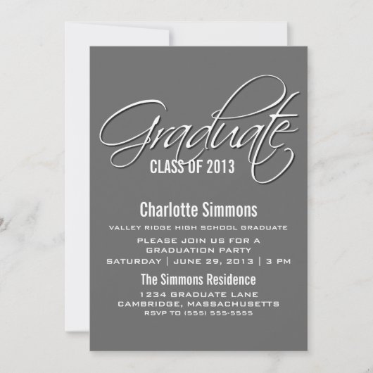 Invitation de Graduation de script Gray Elegant (Devant)