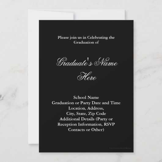 Invitation de graduation de script noir et blanc (Dos)